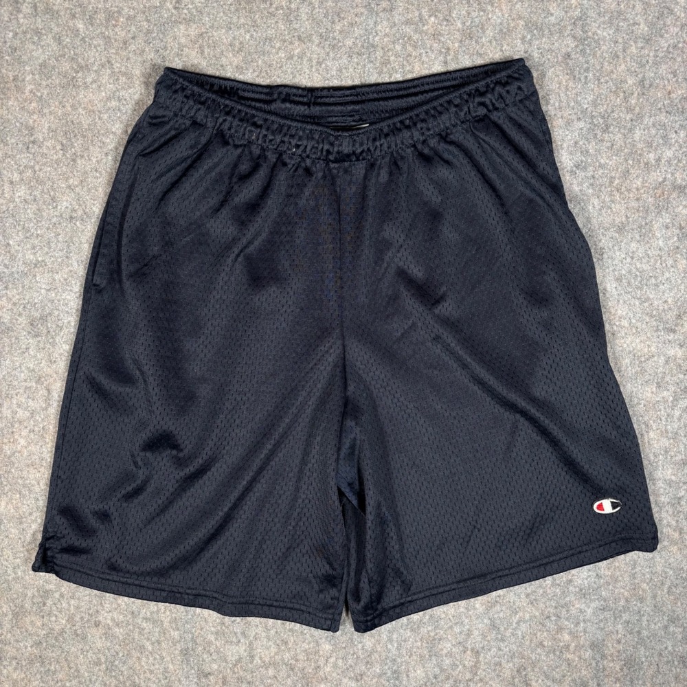 Champion Mesh Athletic Shorts Mens Sz M Navy Embroidered Logo VTG No Drawstring